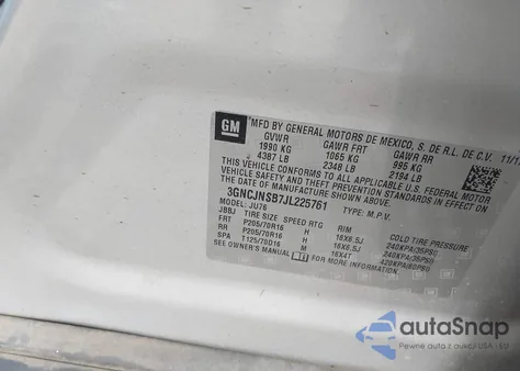 2018 Chevrolet Trax Ls из США, поврежденный, VIN 3GNCJNSB7JL225761